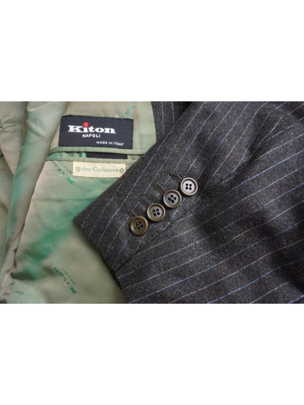 Kiton Brown Striped 100% Cashmere 2 Pc Suit Jacket Pants Sz 44L